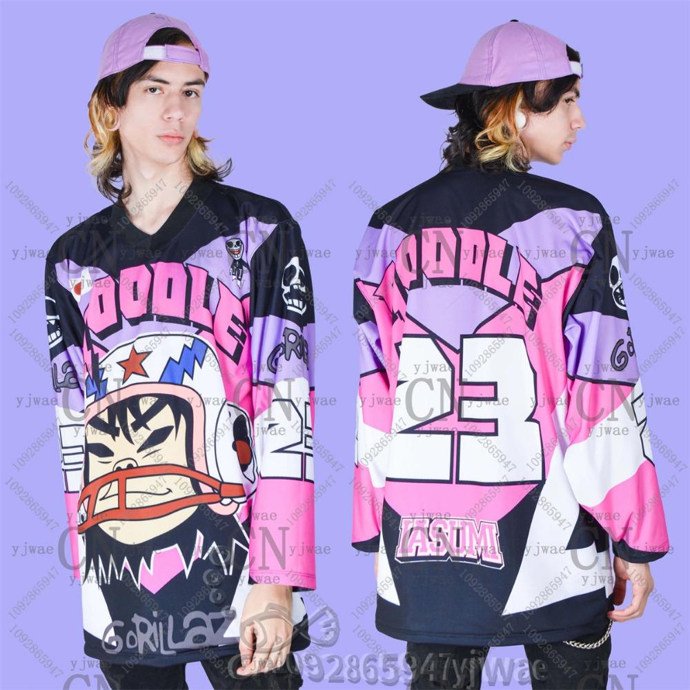 2026 Nuova Maglia da Hockey GORILLAZ Scollo a V Larga e alla Moda Streetwear Hip-Hop T-shirt Casual a Maniche Lunghe da Uomo e da Donna