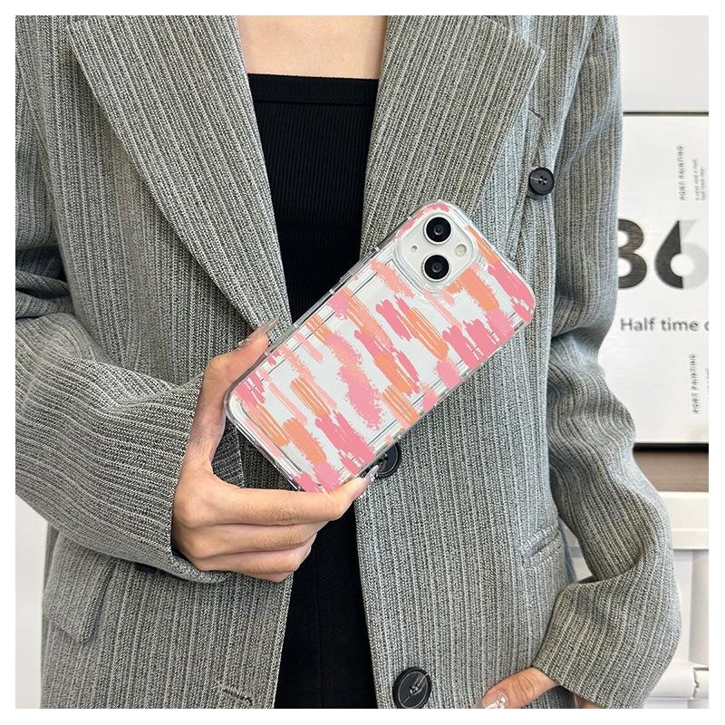 The new pink graffiti iPhone15 mobile phone case is suitable for Apple 14promax transparent shock absorption 13 soft case, anti-drop.