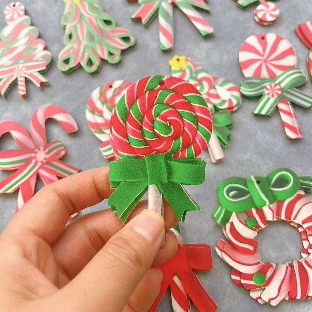16/32Pcs Colorful Candy Cane Wooden Pendant Candy Cane Hanging Decoration  Xmas Party Supplies