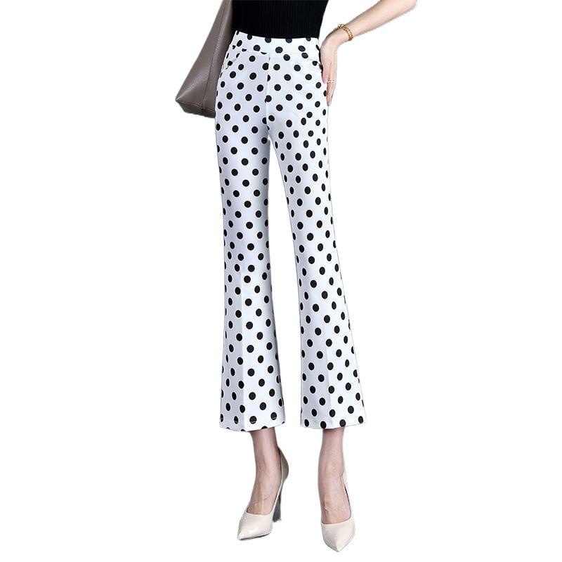 2025 New Arrival: Women's Polka Dot Slim Fit Flare Cropped Pants with Elastic Waist