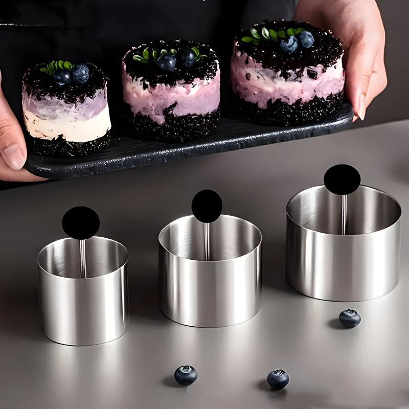 3er Set Kuchenringformen mit Stoßer, Edelstahl-Kuchenringe, Mousse-Ringe, Reisbällchen-Formen, Backwerkzeuge, Küchenhelfer, Küchenzubehör