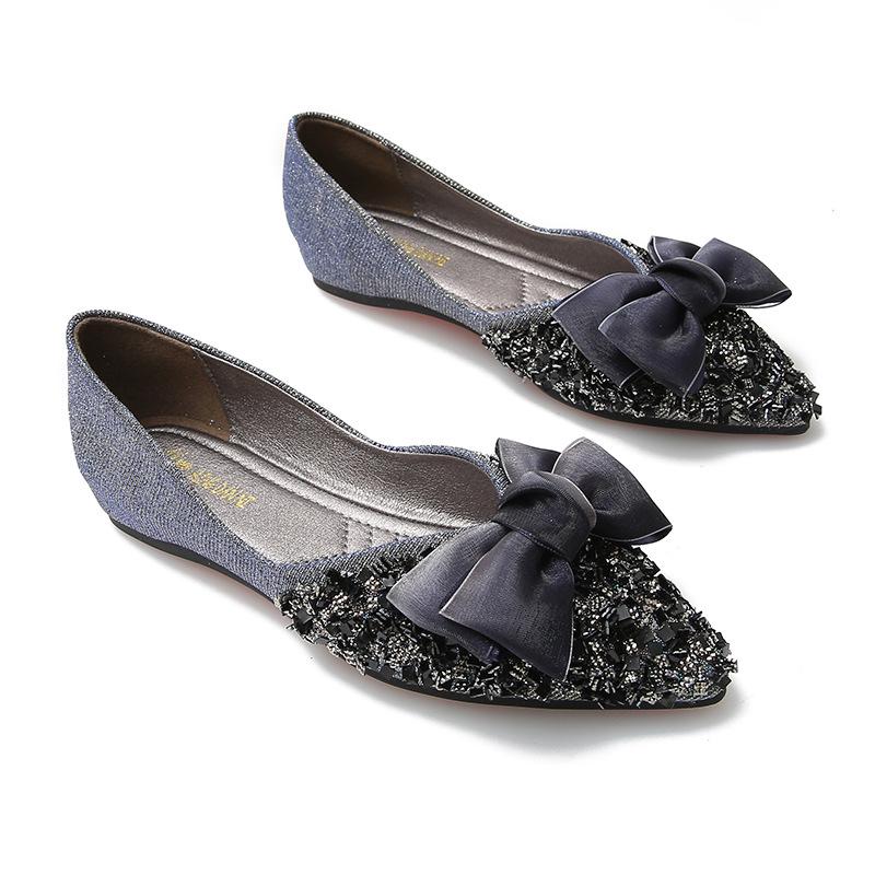 Spring 2025 Women's Rhinestone Bow Pointed Toe Loafers, Sizes 41-43