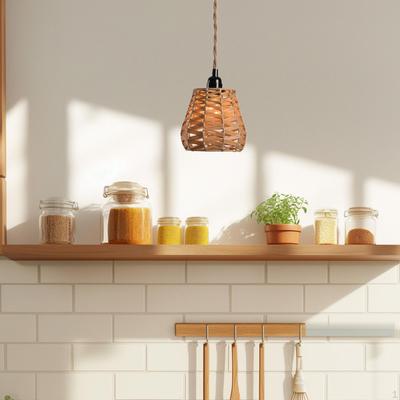 Imitation Rattan Lamp Shade Boho Lampshade Rustic Pendant Light Cover for Bedroom