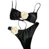 European & American 2024 Floral Lace-Up Bandeau Bikini Swimsuit for Women