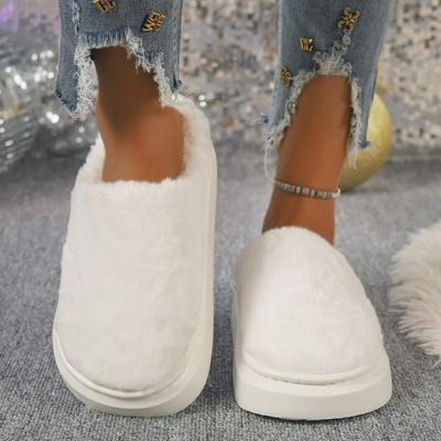 Moda Kadınlar için İç Mekan Ev Sıcak Terlikleri Kış Kadın Yatak Odası için Yumuşak Peluş Terlikler Kabarık Kalın Tabanlı Pamuk Yün Ayakkabılar