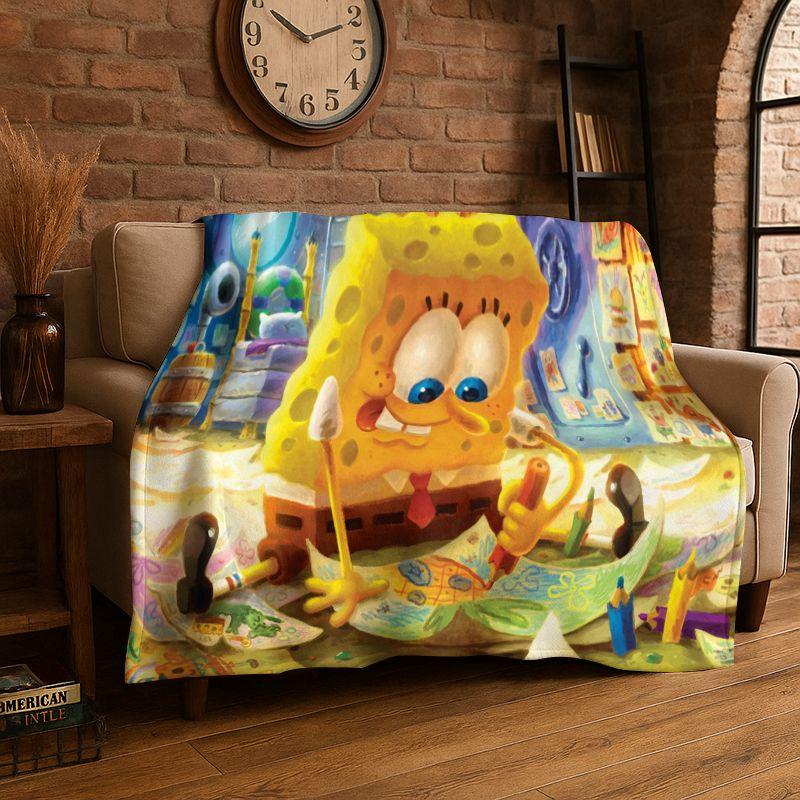 Cute S-SpongeBob Cartoon Soft Flannel Throw Blanket,Warm Cozy Blanket for Bed,Couch,Sofa,Bedroom,Living Room,Travel,Picnic Gift