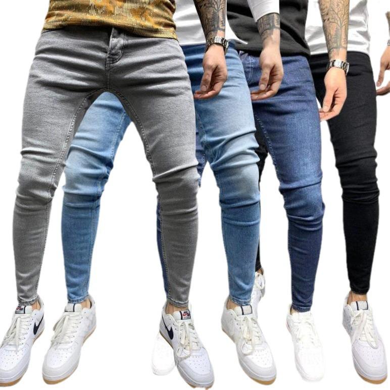 European and American Men's Ripped Badge Skinny Jeans