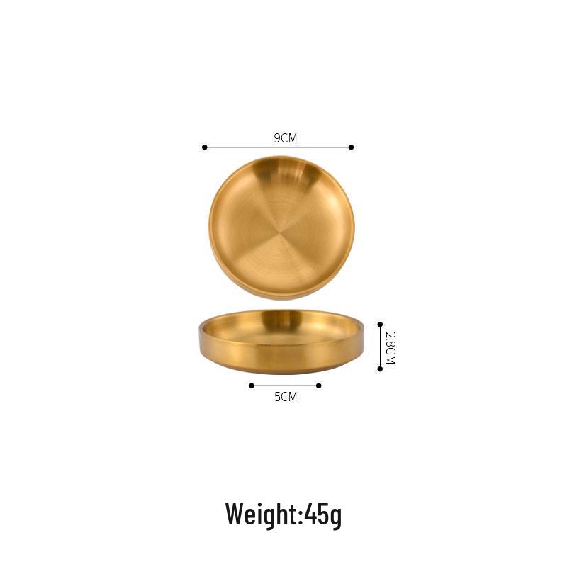 Korean-Style Double Layer Gold Kimchi Dish - Stainless Steel Small Bowl for BBQ, Dipping Sauce, Seasoning.