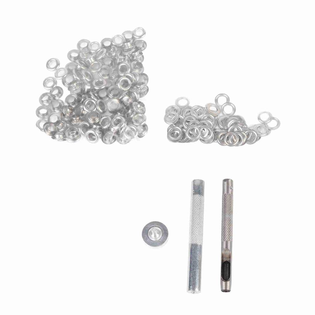 100 Sets Grommet Kit with Eyelets Washers 0.236 Inch 3PCS Installation Tools Silver Metal Grommets for Fabric Leather