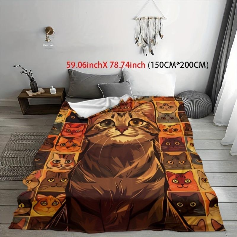 Cozy Cat Print Fleece Blanket: Perfect for All Seasons - Available In Queen, King, and Twin Sizes