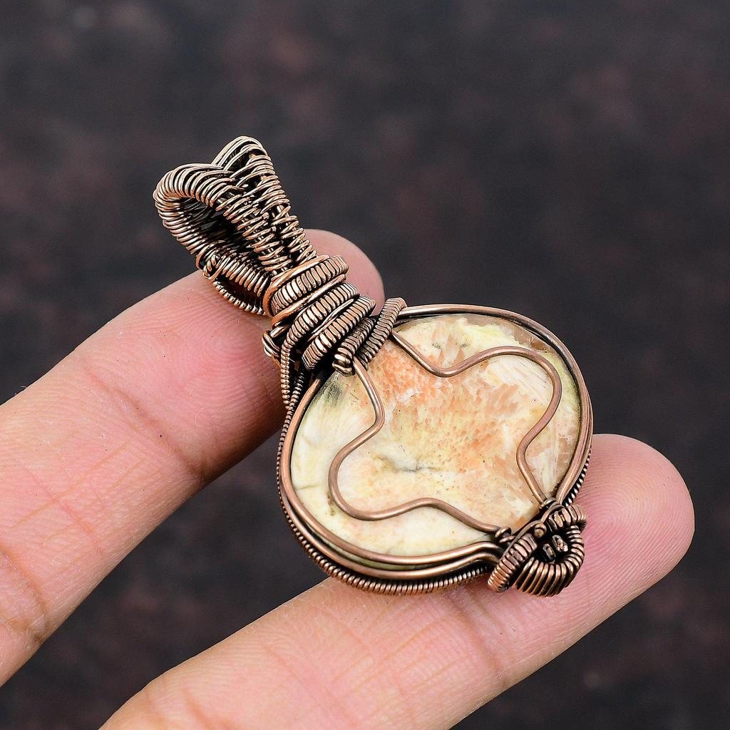 Scolecite Gemstone Pendant Copper Wire Wrapped Jewelry Natural Rainbow Moonstone Pendant Handmade Pendant Dainty Copper Jewelry Wedding Gift