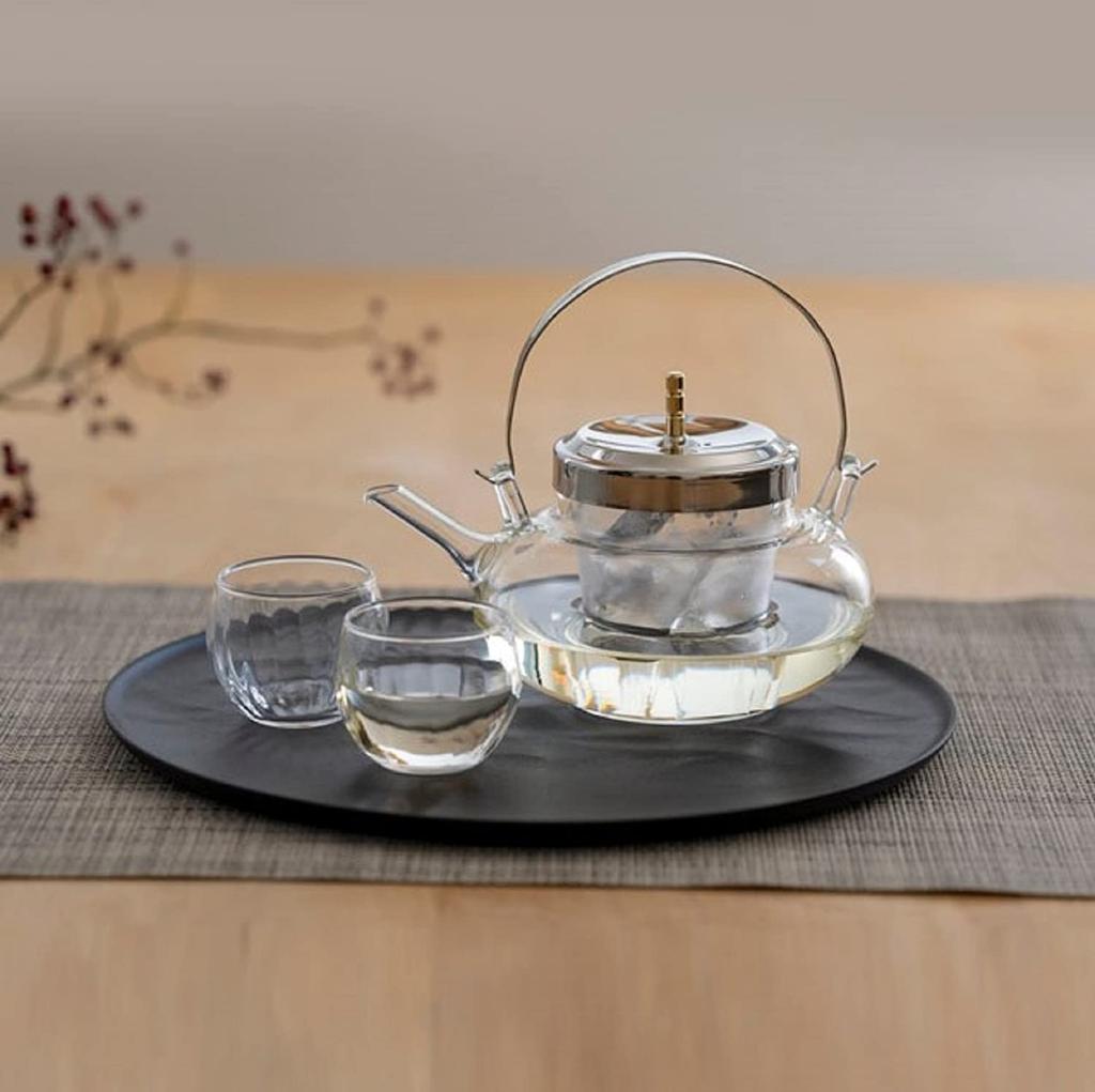 HARIO Round Ceramic Stove and Glass Set, 360ml Capacity (2 cups), Made in Japan, IDXG-8004-MSV, Clear