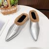 Winter New Pointed Toe Deep Mouth Soft Sole Non-slip Padded Velvet Soft Sole Block Heel Shoes Baotou Slippers