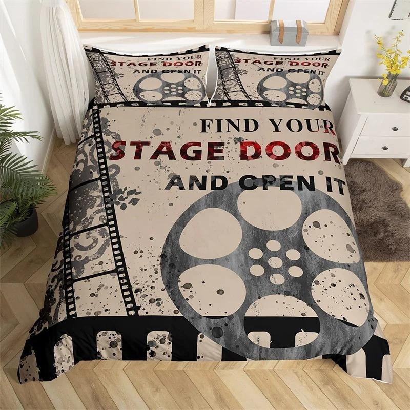 Biografaffisch påslakan set Enkel King Size Vintage Biograf Filmteater Sängkläder set Mikrofiber Popcorn Grön täckesöverdrag