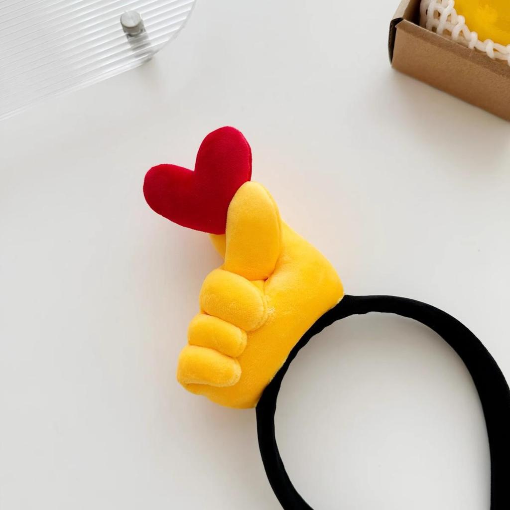 Cartoon Thumbs Up Heart Shaped Plush Headband for Photos & Face Washing