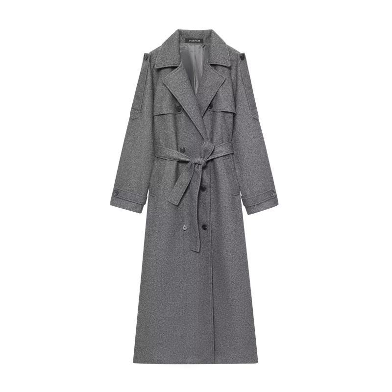 

Retro High-Grade Wool Belt Coat for Women - European & American Style Small серый
