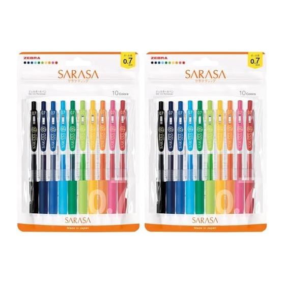 Zebra Sarasa Clip Gel Pen, 0.7mm, 10 Color Set, Black