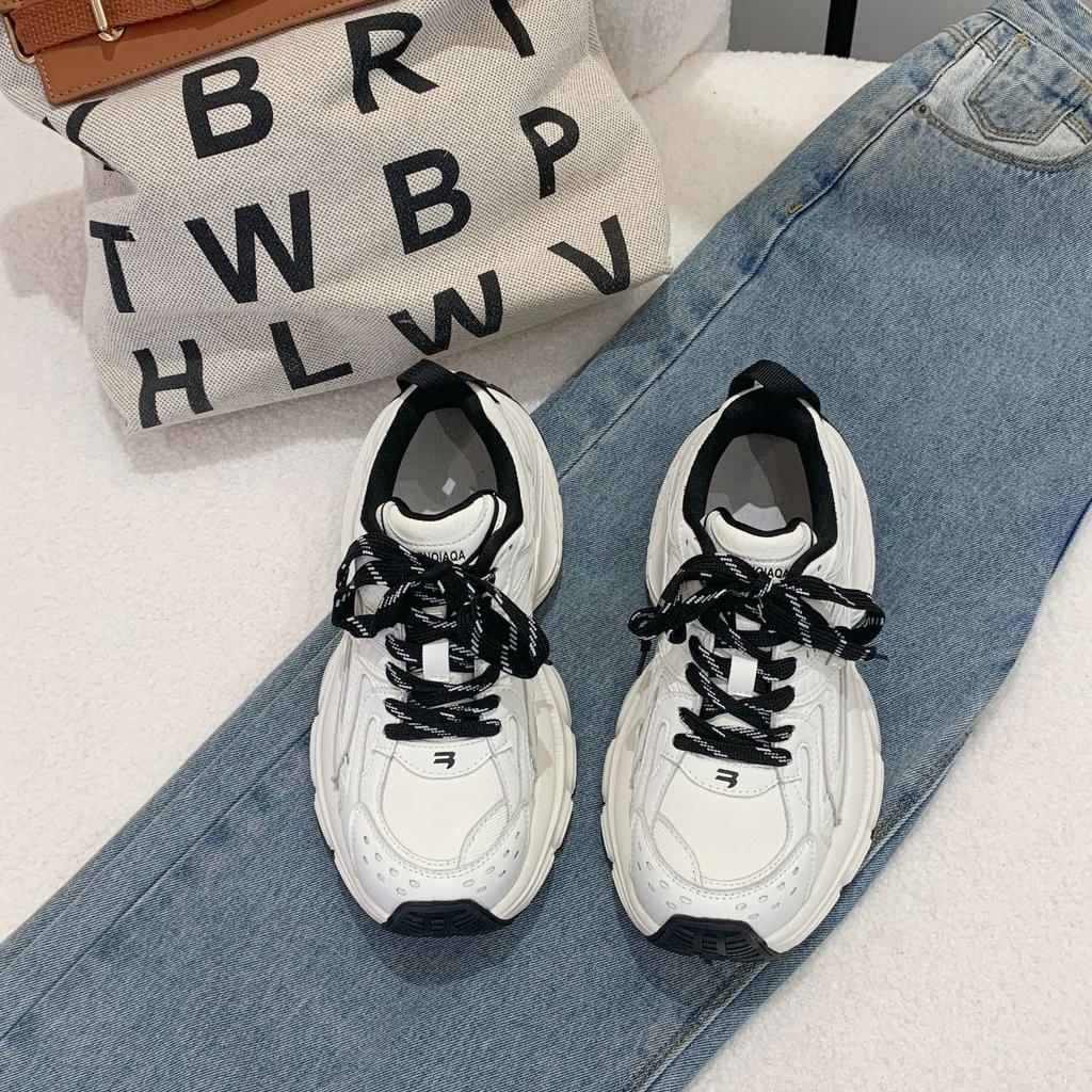 Platform-soled Paris dad shoes for women 2025 spring height increase for small people, real soft leather, old and dirty casual sports shoes