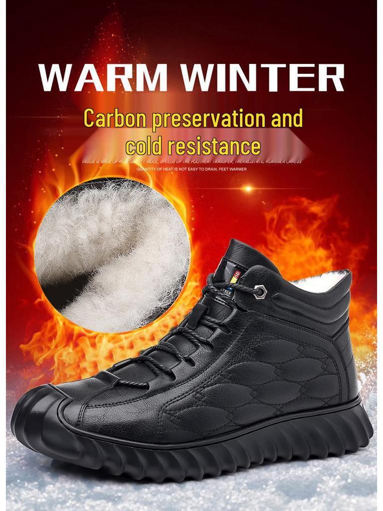 Men's Winter High-Top Cotton Shoes with Wool Lining - Large Size, Non-Slip Snow Boots