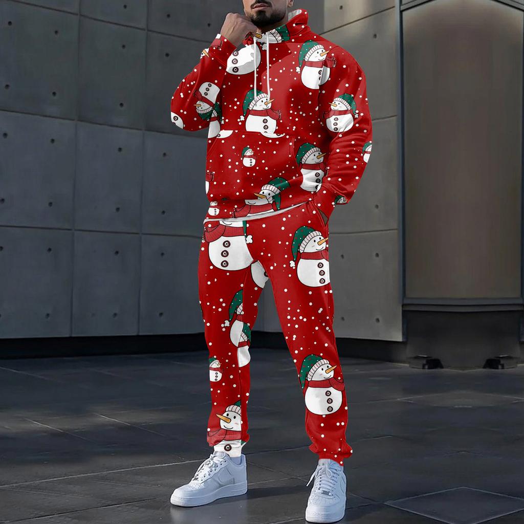 Herren Winter Weihnachtsdruck Langarm Hoodies Sweatshirt Hose Anzug