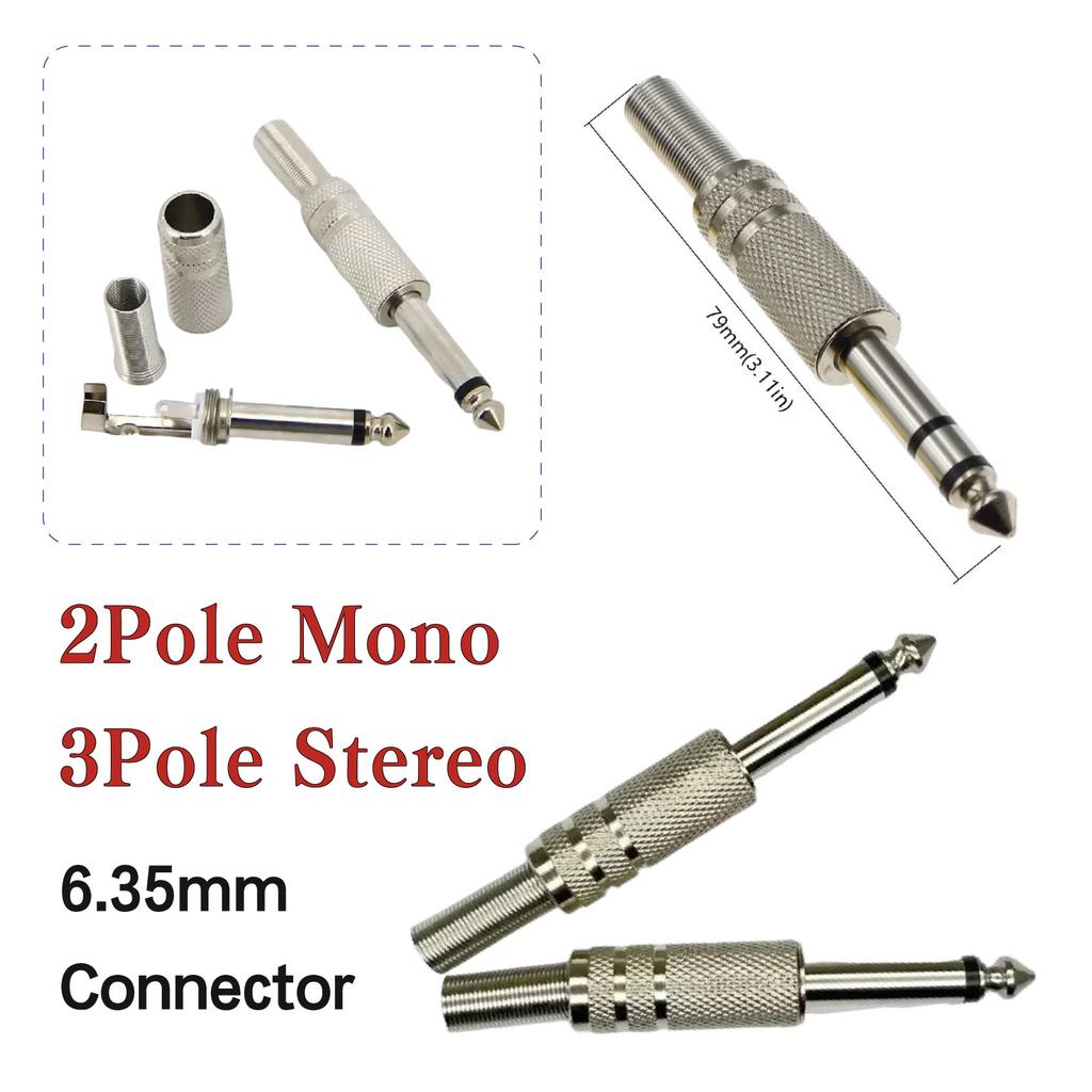Audio Cable Microphone Accessories 6.35mm Mono Stereo Channel Amplifier Plug Adapter Connectors