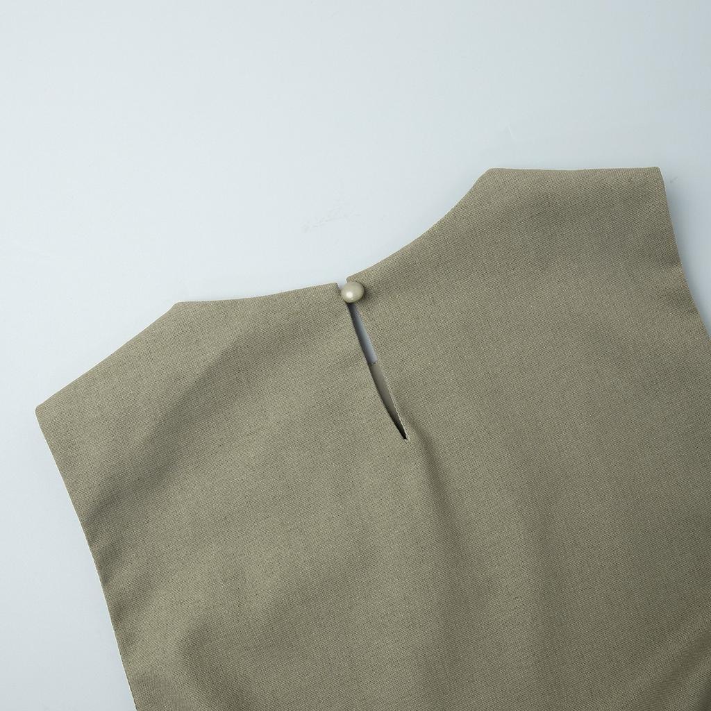 Women's  Spring Summer New Cotton Linen Casual Set Crew Neck Vest + Pleated Mini Skirt Outfit European American Style