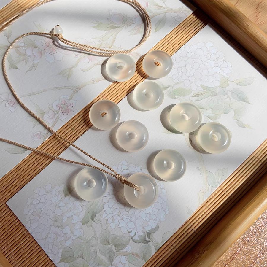 Genuine natural white chalcedony peace pendant, round and transparent, auspicious jade pendant, gift for women