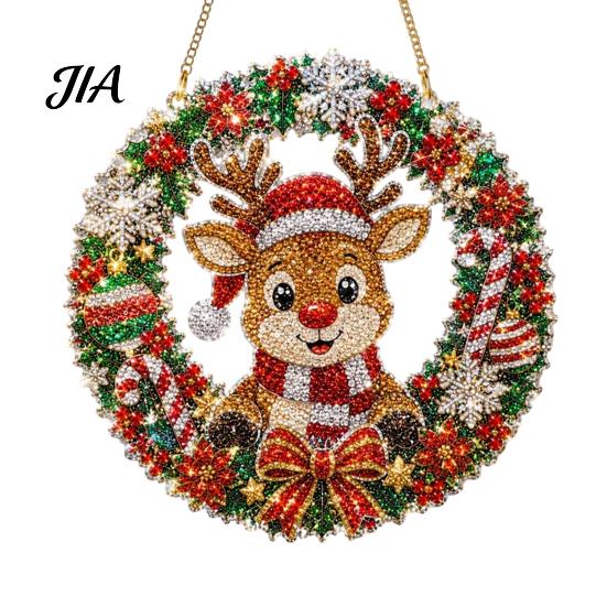 Decorative Acrylic Craft Christmas Faux Diamond Art Suncatcher, 2D Flat Window Hanging Ornament, Seasonal Home Accents Beaded Pattern Holiday