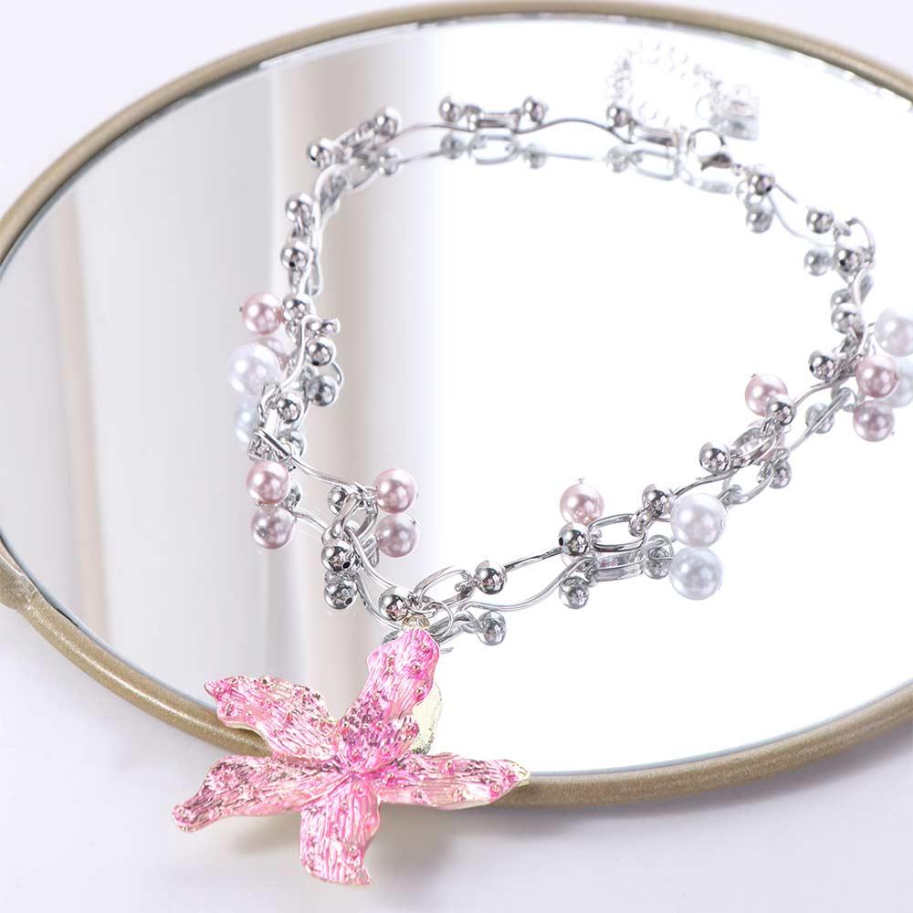 Collier de Perles d'Imitation Exagéré Chaîne Clavicule Collier Pendentif Étoile de Mer Femmes