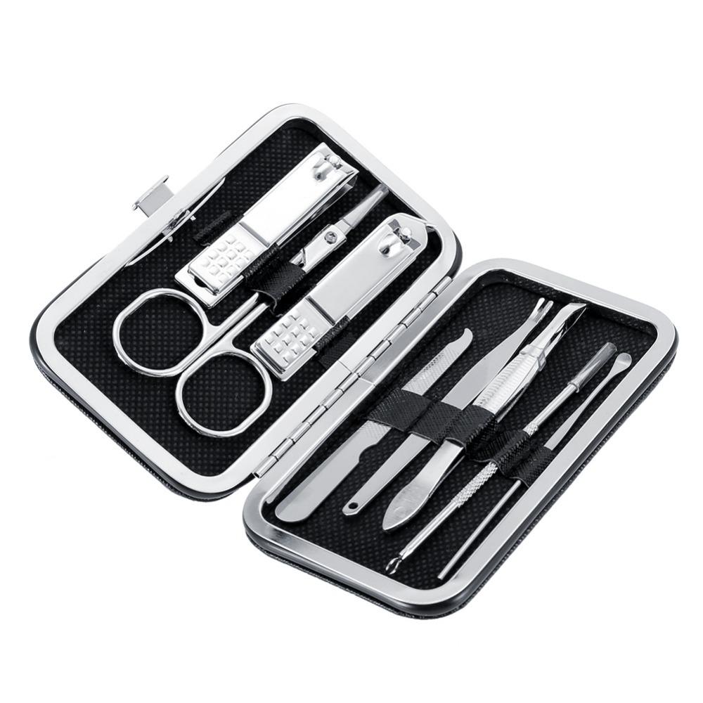 

8Pcs Compact Metal Nail Clipper Set Portable Storage-case Manicure Tool Kit Multi-functional Grooming Tool Kit Family Use чёрный