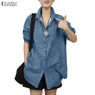 Women Turn Down Collar Loose Casual Stripe Blouse