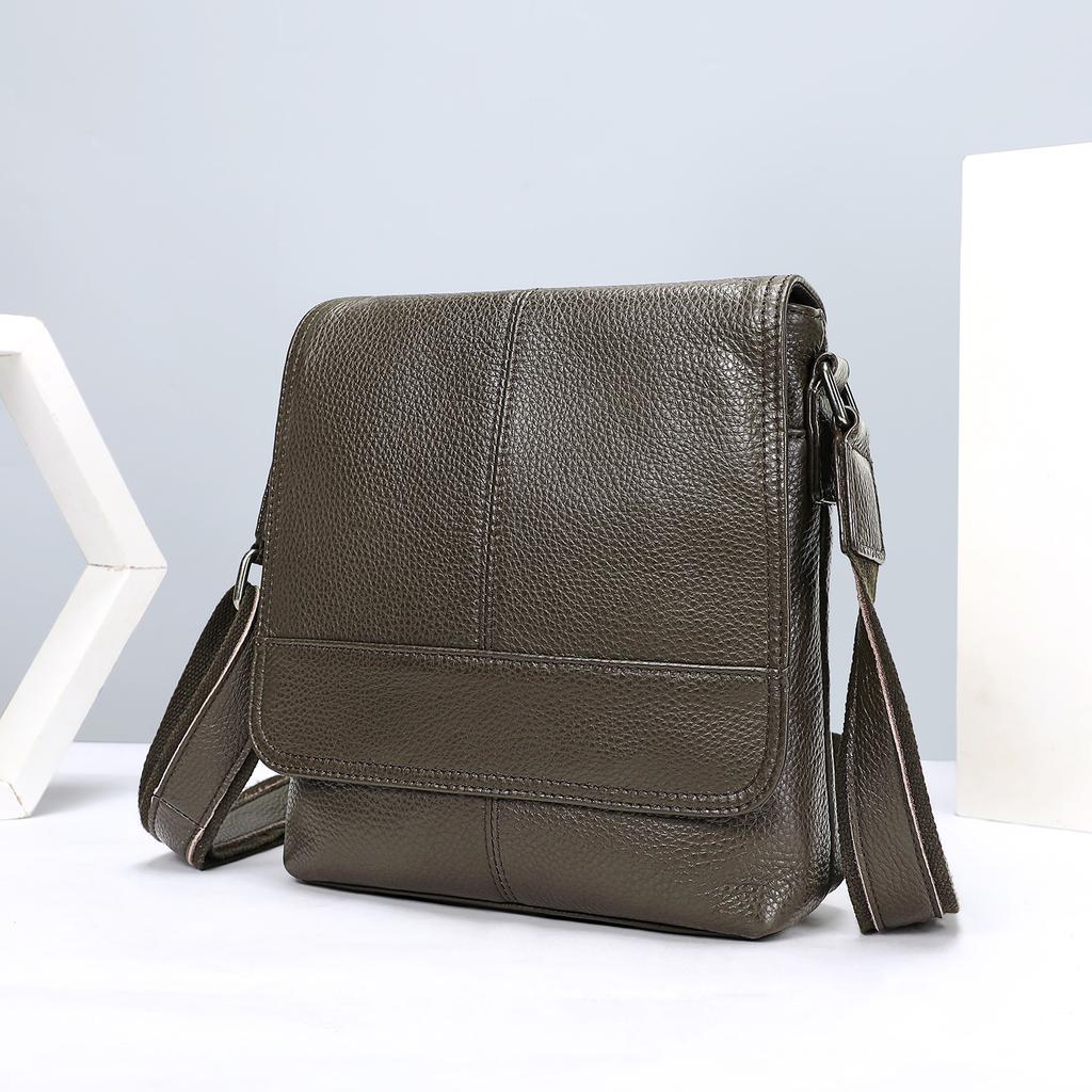 Pánská taška z pravé kůže Pánská crossbody taška Velkokapacitní Klopové zapínání Trendy Jednoramenní taška