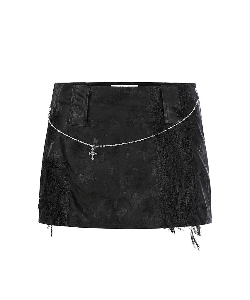 Soea Lace Leather Chain Short Skirt