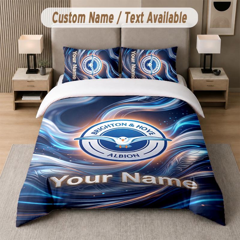 Brighton & Hove Albion Football Design Bedding Set Custom Text 1 Duvet Cover & 2 Pillow Cases
