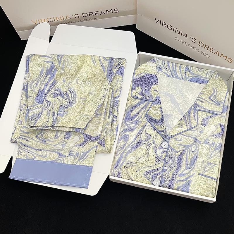 Spotted Leopard Print Pajama Set for Women Idyllic Style Long Sleeve Pant Female Lounge Autumn Winter Cartoon Sleepwear