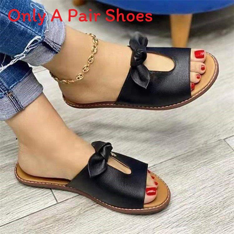 Womens Summer Flat Sandals With Bow Hollow Out For Casual Daily Wear