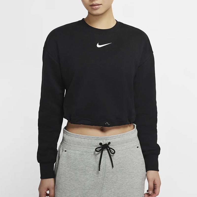 Nike Sudadera Corta de Manga Larga con Cordón y Estampado de Logotipo de Color Sólido para Mujer Tops Negro CJ3767-010