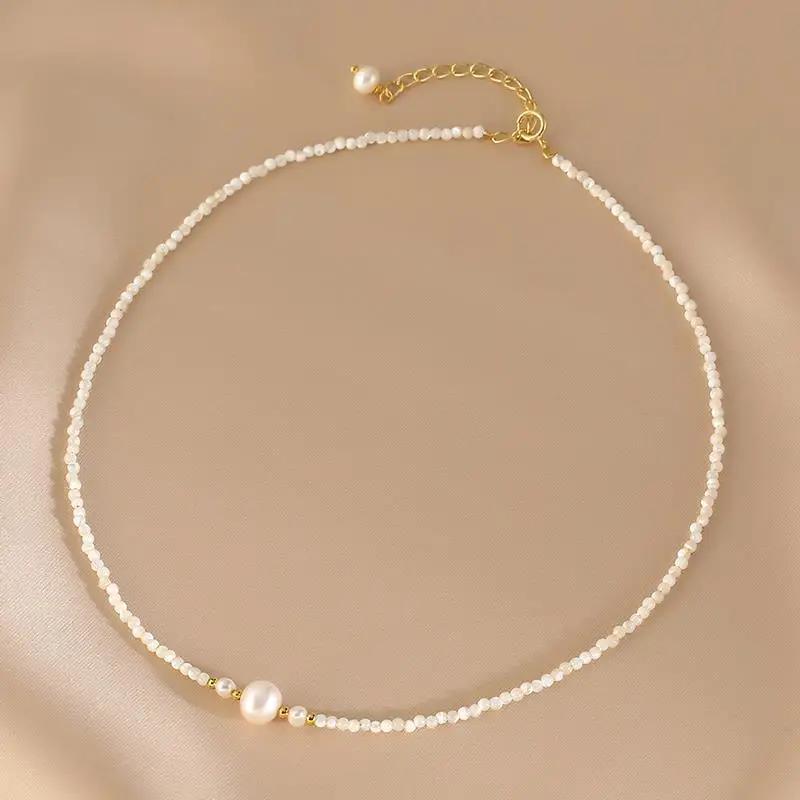 Women Natural Freshwater Pearl White Shell Strand Choker Necklace Elegant Wedding Party Gift Jewelry