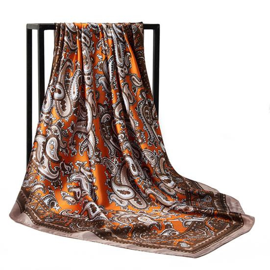 Women Head Wrap Vintage Retro Square Shape Contrast Color Foldable Head Protection Soft Fabric Paisley Print Summer Scarf Female Headwear