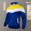 Men Fall Winter Hoodie Colorblock Drawstring Thick Plush Long Sleeves Big Pocket Hooded Retro Thin Loose Daily Wear Casual Sport Top