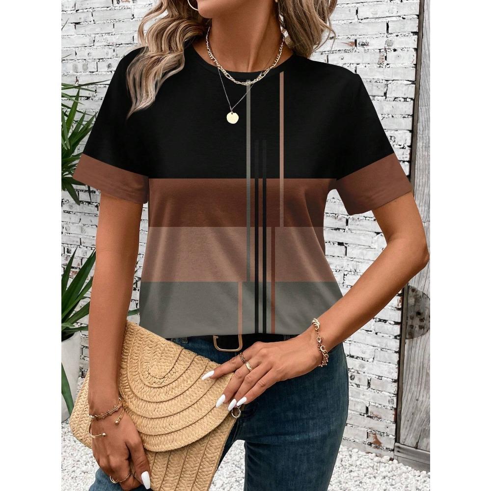 Fashion Stripes 3D Print T-Shirts Summer Women Casual O-Neck Short Sleeves T Shirt Street Y2k Harajuku Tees Tops Female Clothing