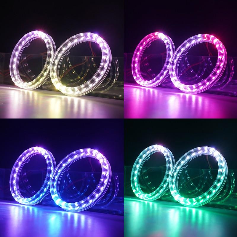 Left + Right RGB 80MM LED Angel Eye Lights Halo Rings APP Control Headlight DRL