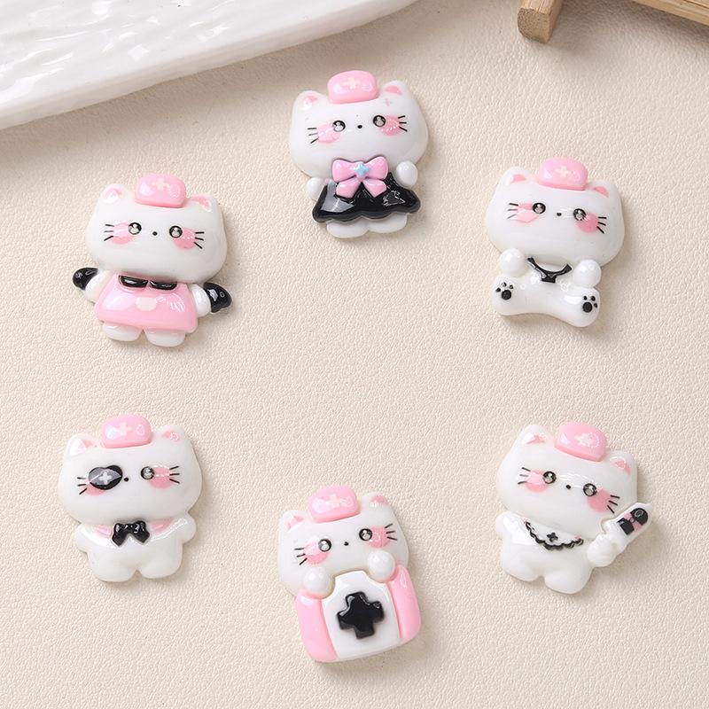 10Pcs New Kawaii Cartoon Nurse Kitten Series Flat Bottom Scrapbook  Diy Jewelry Making Hairwear Accessorie A20