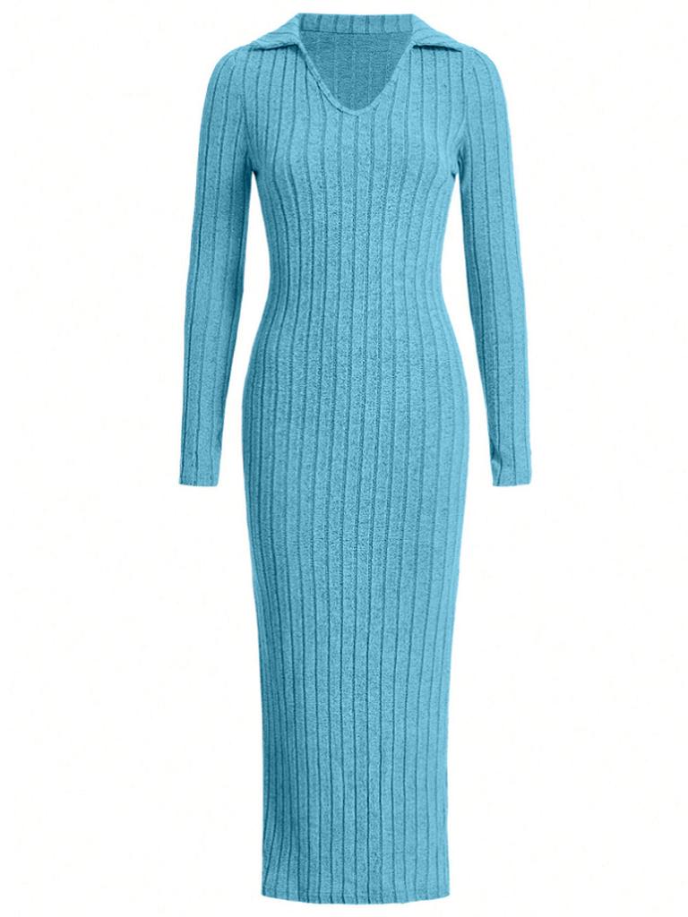 Abito da donna alla moda casual con scollo a V e stampa a maniche lunghe e vita alta