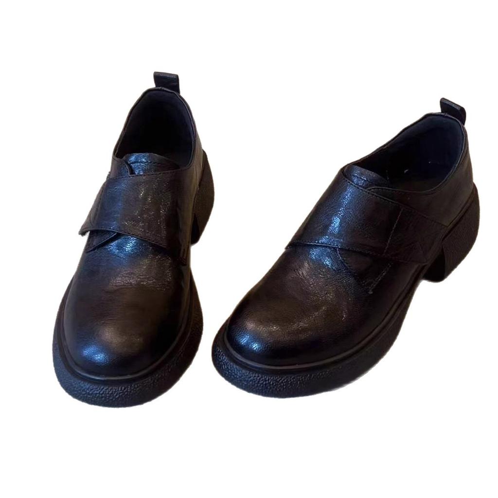 Leather version~ thick-soled non-slip small leather shoes women's British style high-end black single shoes classic round head loafers