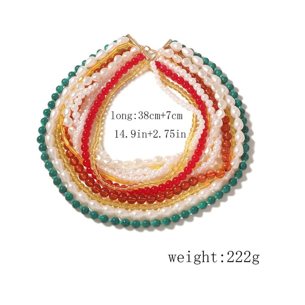 European and American new models, fashionable retro color multi-layer resin imitation pearl ins exaggerated bohemian women, necklace