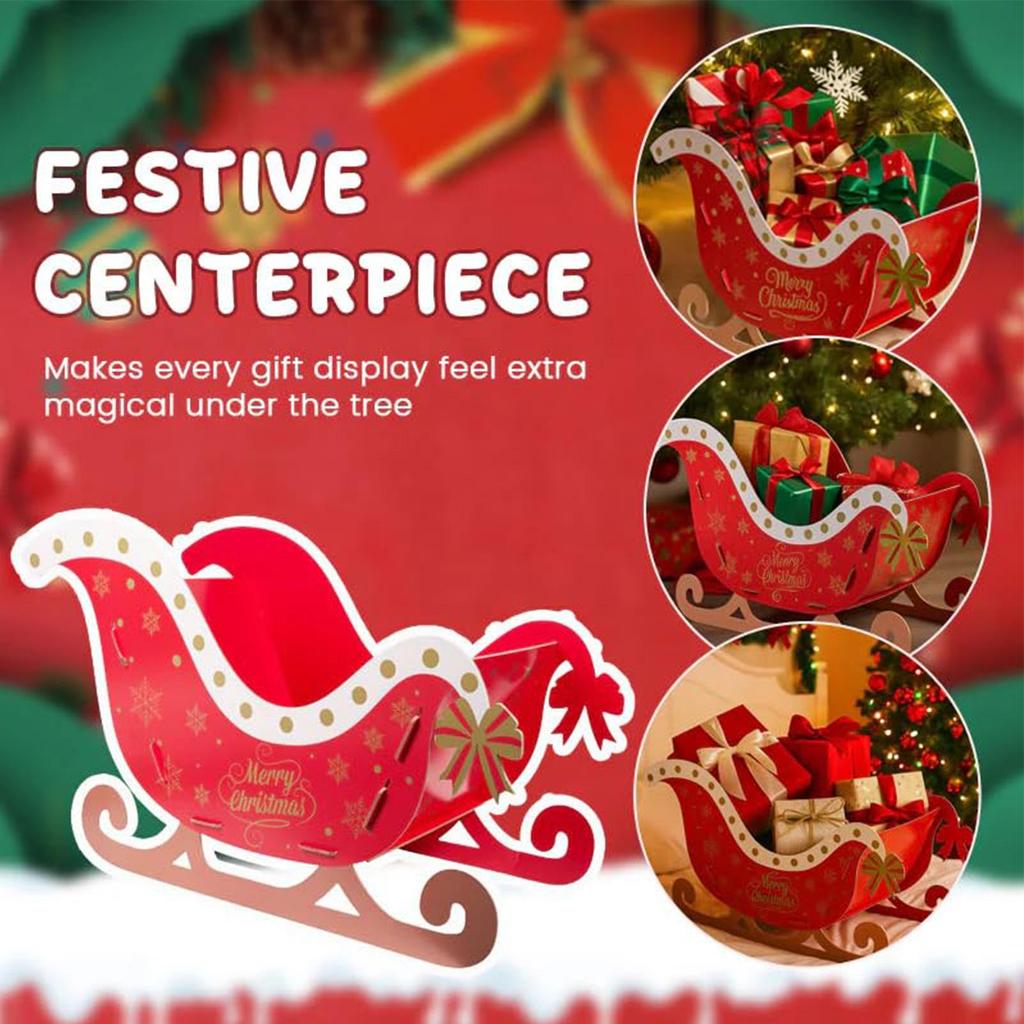 Santa Sleigh Festive Reusable Storage Decoration Christmas Sleigh Desk Top Decor For Outdoor Indoor Porch Outside Patio Lawn