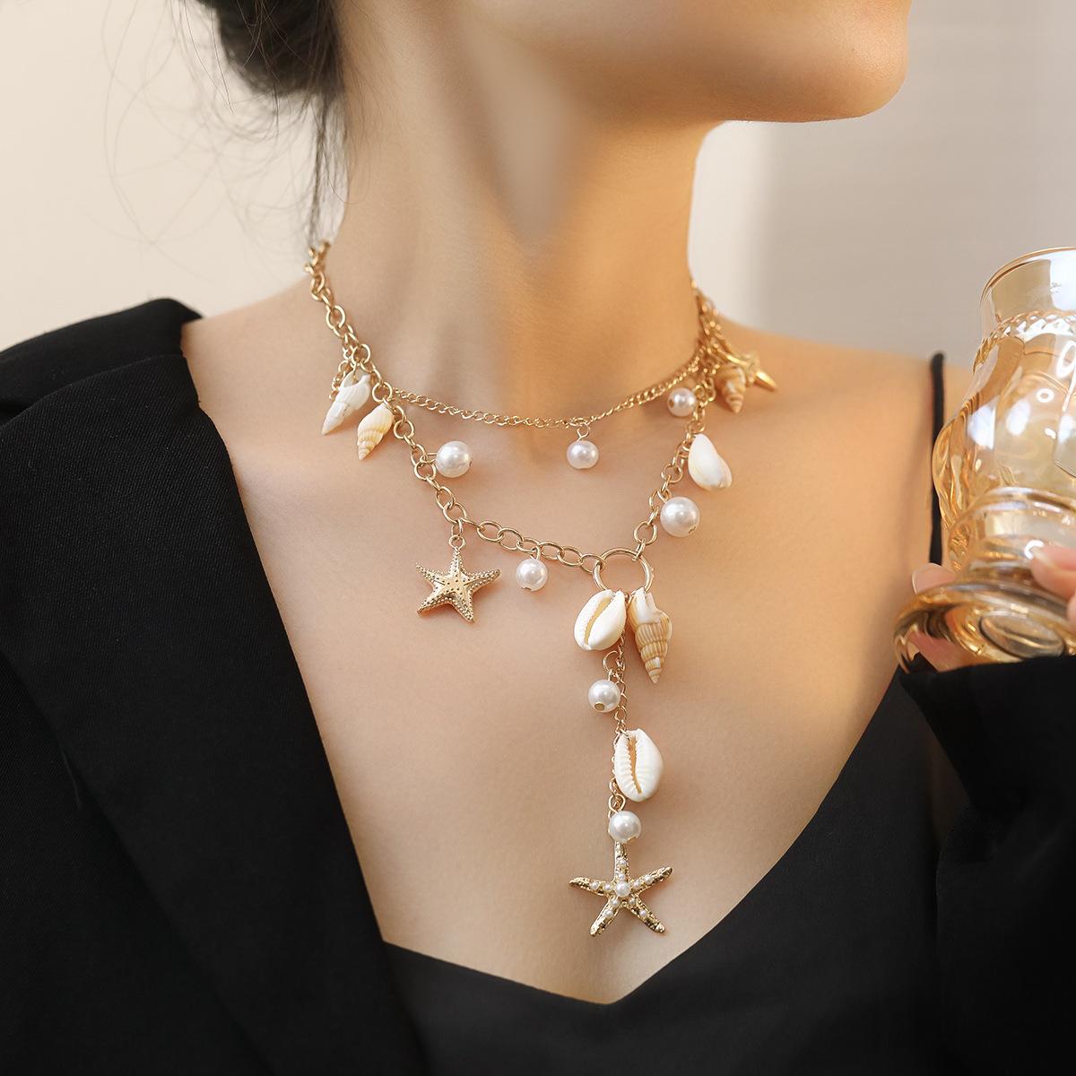 

Ожерелье из бусин Пляжное ожерелье из искусственного жемчуга Ракушка морской звезды Винтажное Отпуск