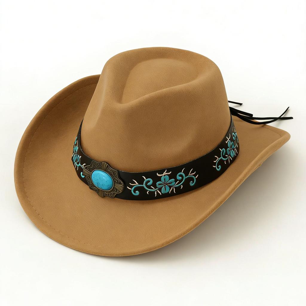 Felt Western Cowboy Hat Fashion Big Head Circumference Hat Big Brim Belt Decoration Ethnic Style Jazz Top Hat