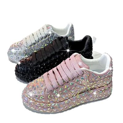 2024 herbst Leder Frauen Schuhe Neue Stil Mode Plattform Schuhe Ins Plattformen Turnschuhe Flut Glanz Bling Strass Schuhe